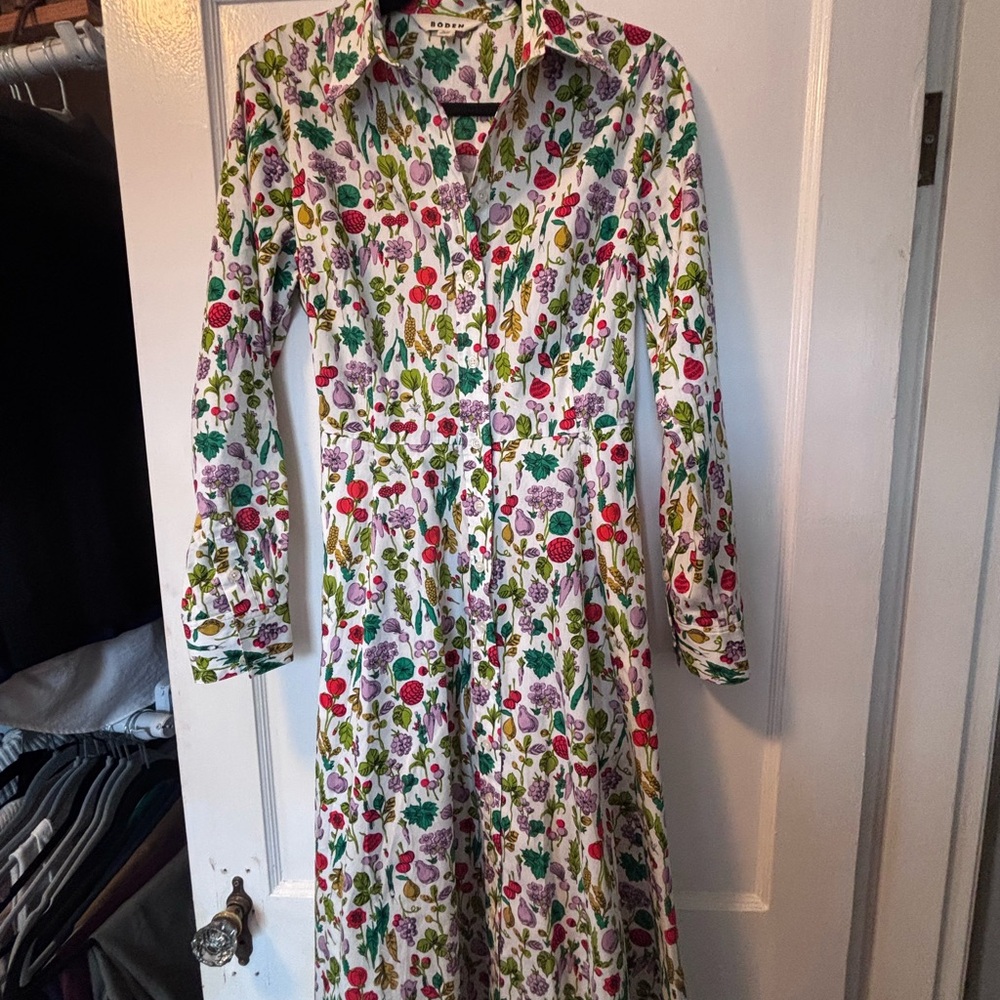 Boden Multicolor Floral Tie-Waist Midi Shirt Dress in White - Picture 5 of 5